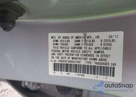 2013 Honda Accord Sport из США, поврежденный, VIN 1HGCR2F5XDA231961